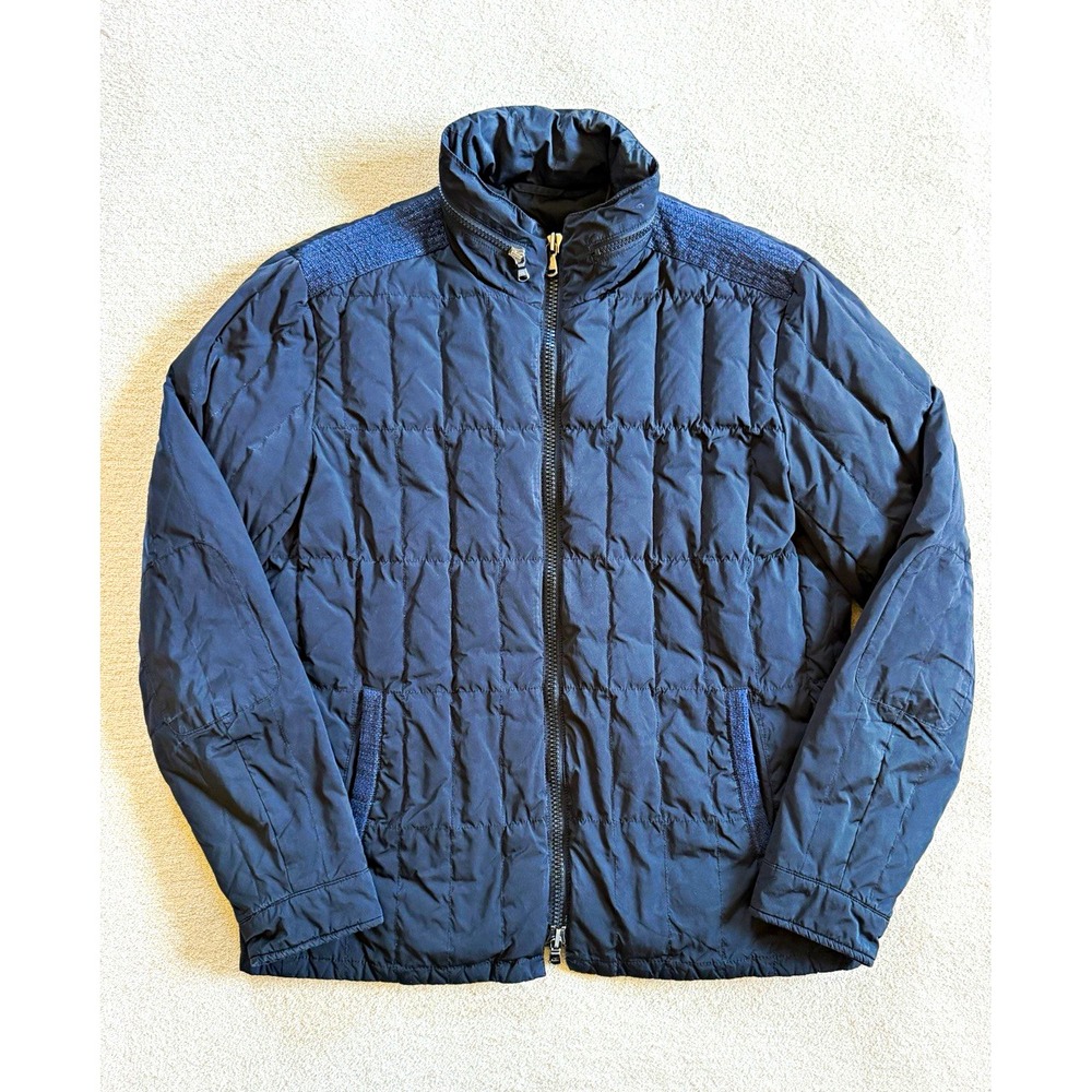 John Varvatos U.S.A. Men's L Hooded Down Puffer Jacket Navy Quilted Full Zip